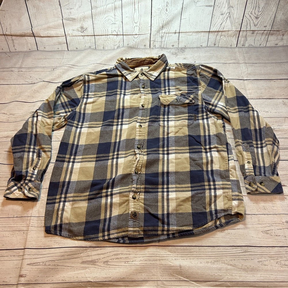 Legendary Whitetails Flannel Shirt Blue and Tan Button Front Plaid Men's‎ XL